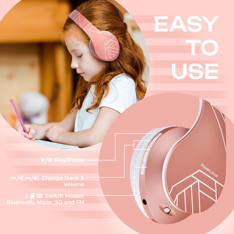 PowerLocus Kids Headphones Over-Ear, Bluetooth Wireless Headphones for Kids,with Microphone, Safe 85DB Volume Limited, Foldable with Carry Case, Audio Cable, Micro SD mode for Online Classes,PC,Phones - Image 4